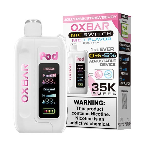 Jolly Pink Strawberry OXBAR x Pod Juice NIC Switch 35K Puffs Disposable Vape